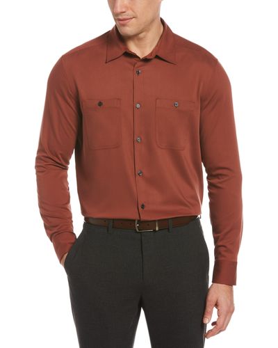 Perry Ellis Double Pocket Solid Shirt - Red