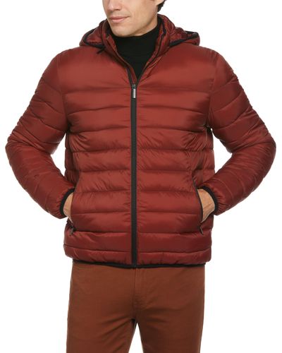Perry Ellis Lightweight Hooded Puffer Jacket - Red
