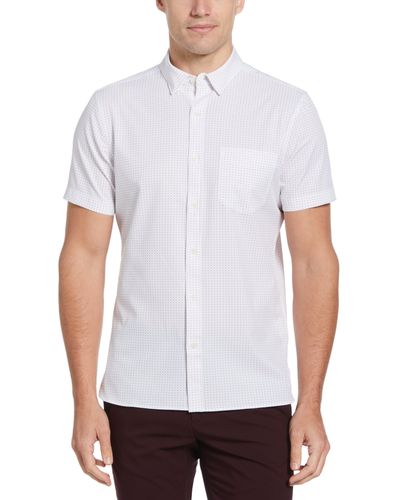 Perry Ellis Total Stretch Slim Fit Dot Print Shirt - White