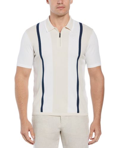 Perry Ellis 'Rib Collar Multi Stripe Polo Shirt - White