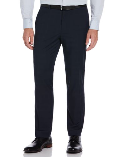 Perry Ellis Slim Fit Textured Plaid Suit Pants - Blue