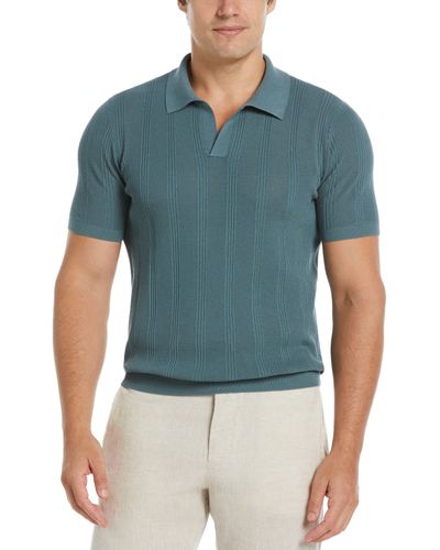 Perry Ellis Mesh Stripe Polo Sweater - Blue