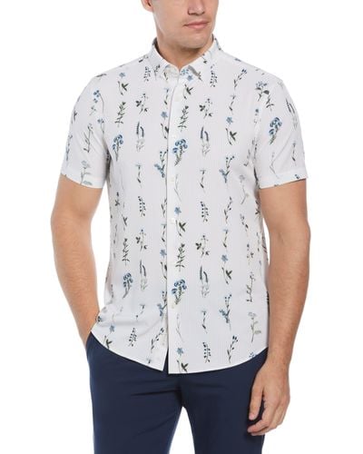 Perry Ellis Untucked Total Stretch Slim Fit Floral Print Shirt - White