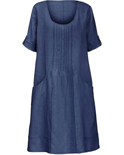 Anna Aura Kleid aus 100% Leinen 3/4-Arm blau