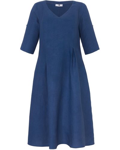 Anna Aura Kleid 3/4-arm aus 100% leinen - Blau