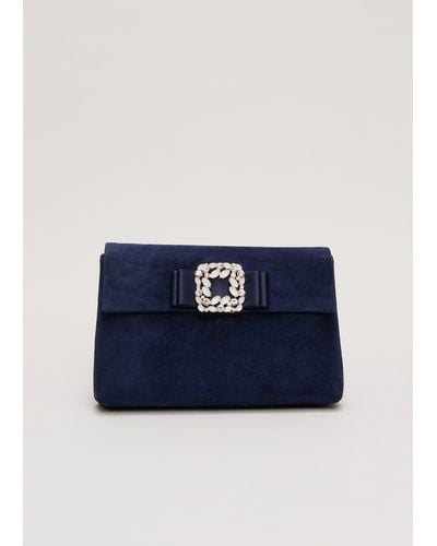 Phase Eight 's Suede Embellished Trim Clutch Bag - Blue