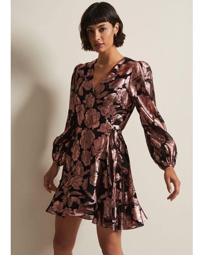Phase Eight 's Juniper Foil Jacquard Wrap Dress - Brown