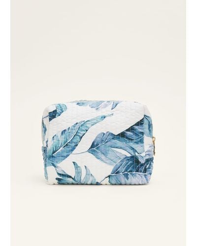 Phase Eight 's Piera Palm Print Quilted Wash Bag - Blue