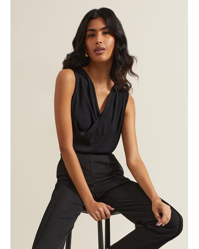 Phase Eight 's Sutton Sleeveless Drape Rib Top - Black