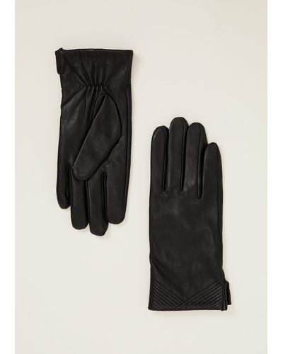 Phase Eight 's Pleat Detail Leather Gloves - Black