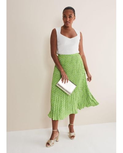 Phase Eight 's Elmina Geo Pleated Midi Skirt - Green