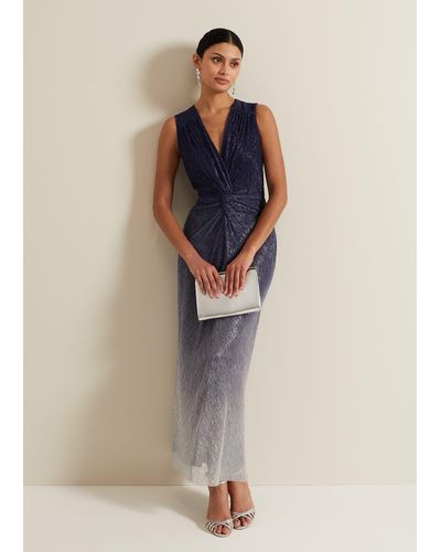 Phase Eight 's Sara Metallic Jersey Maxi Dress - Blue