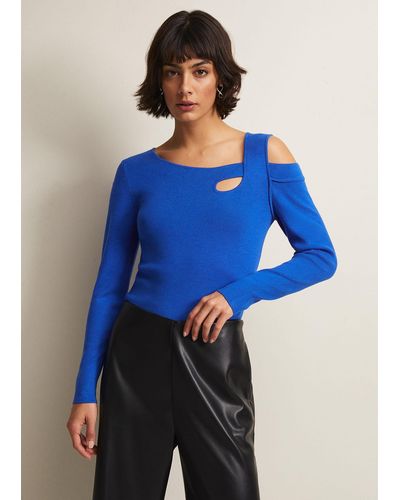 Phase Eight 's Wren Blue Cut Out Knitted Top