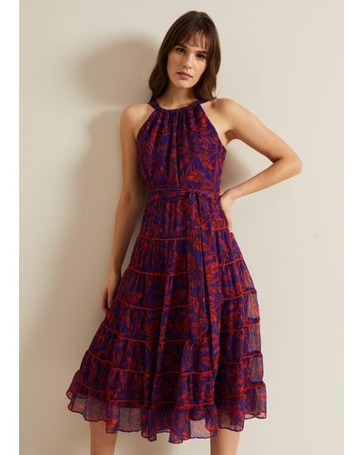 Phase Eight 's Gillian Halterneck Midi Dress - Purple