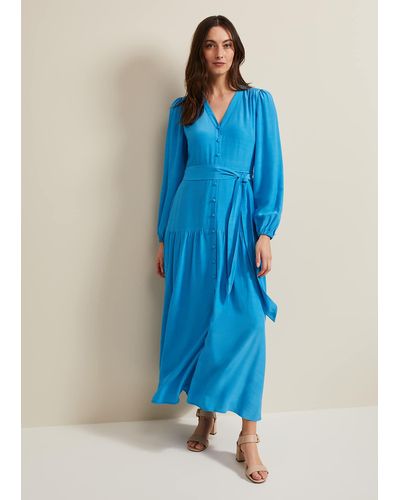 Phase Eight 's Tori Button Through Maxi Dress - Blue