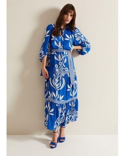 Phase Eight 's Coralie Print Shirt Midaxi Dress - Blue