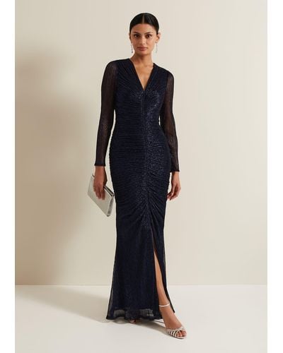 Phase Eight 's Shannia Ruched Shimmer Maxi Dress - Blue
