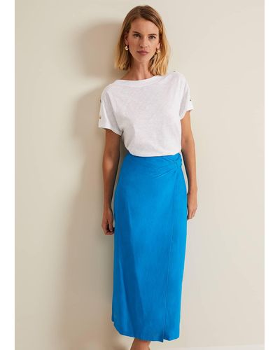 Phase Eight 's Hayden Linen Wrap Skirt - Blue