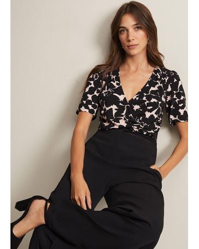 Phase Eight 's Raelora Floral Wrap Top - Black