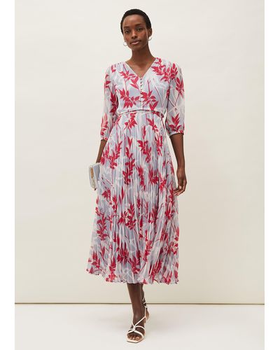 Phase Eight 's Ellen Palm Print Pleated Midaxi Dress - Multicolour