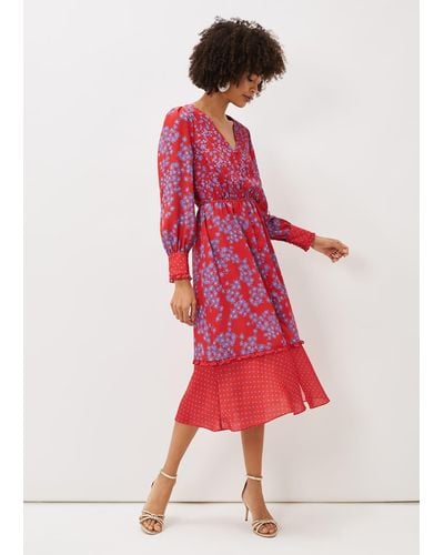 Phase Eight 's Zahara Floral And Spot Print Dress - Red