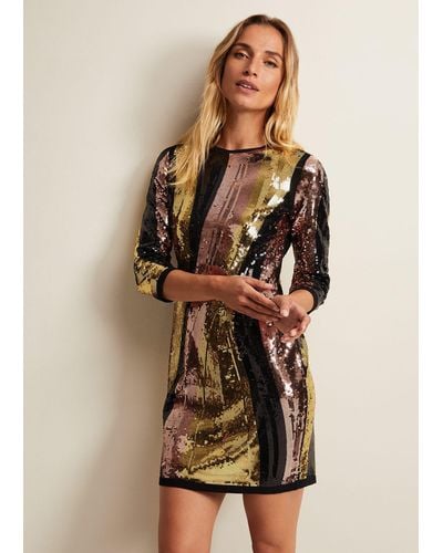 Phase Eight 's Cassey Rainbow Wave Sequin Dress - Natural