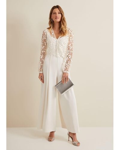 Phase Eight 's Mariposa Cream Lace Jumpsuit - Natural