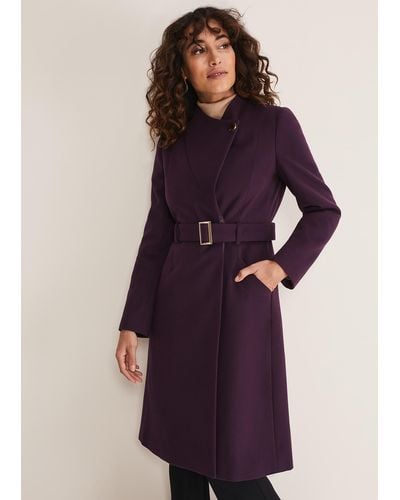 Phase Eight 's Susie Collarless Wrap Coat - Purple
