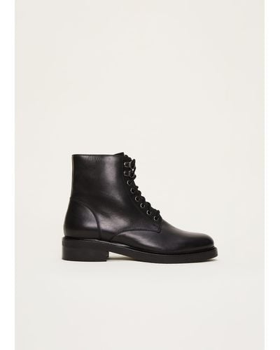 Phase Eight 's Lace Up Leather Flat Boots - Black