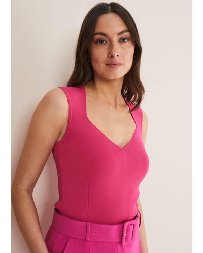 Phase Eight 's Halina Sweetheart Neck Knitted Top - Pink