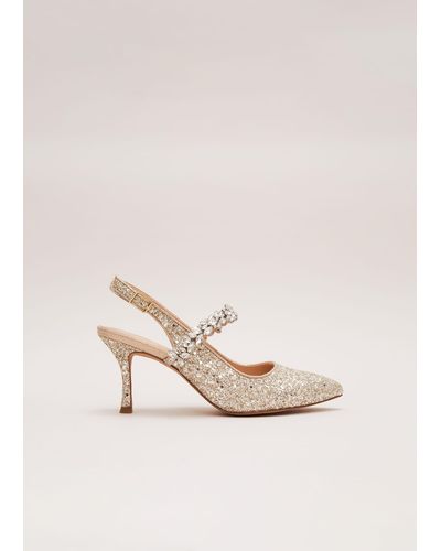 Phase Eight 's Glitter Embellished Pointed Slingback - Natural