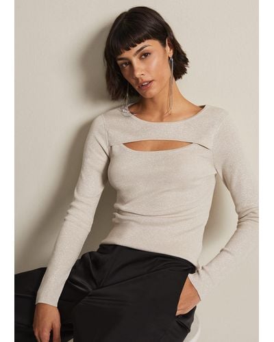 Phase Eight 's Ciara Cut Out Lurex Knitted Top - Natural
