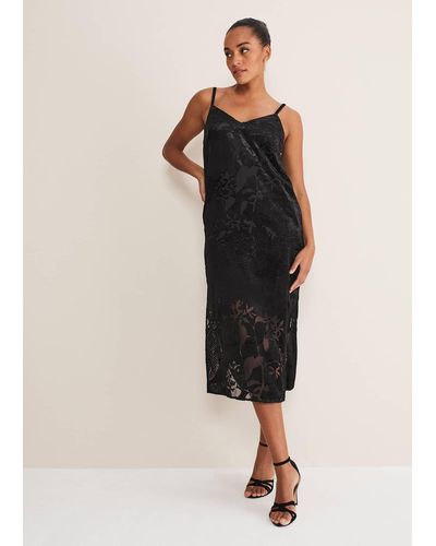 Phase Eight 's Fayette Textured Velvet Slip Dress - Black