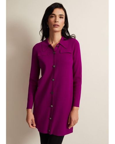 Phase Eight 's Azealia Fine Knit Collared Tunic Dress - Purple