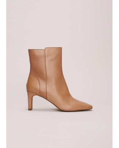 Phase Eight 's Brown Leather Ankle Boots - Pink