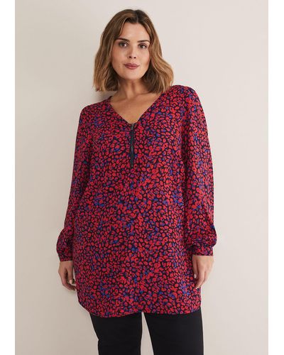 Phase Eight 's Caelen Printed Tunic Blouse - Red