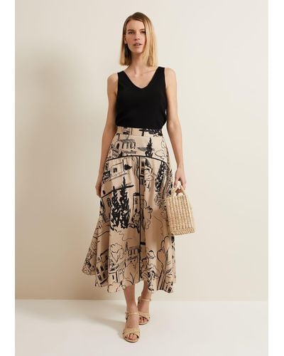 Phase Eight 's Mavis Tuscan Print Midi Skirt - Natural