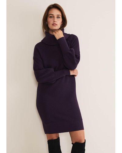 Phase Eight 's Erma Rippled Cowl Neck Knit Dress - Blue