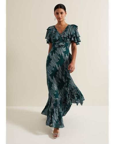 Phase Eight 's Marzia Teal Fil Coupe Maxi Dress - Blue