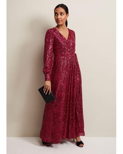 Phase Eight 's Petite Amily Pink Sequin Maxi Dress - Red