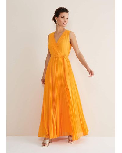 Phase Eight 's Mollie Pleat Maxi Dress - Orange