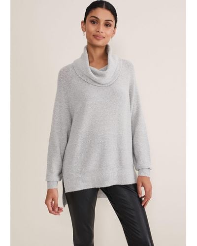 Phase Eight 's Bronte Cowl Neck Sequin Jumper - Grey
