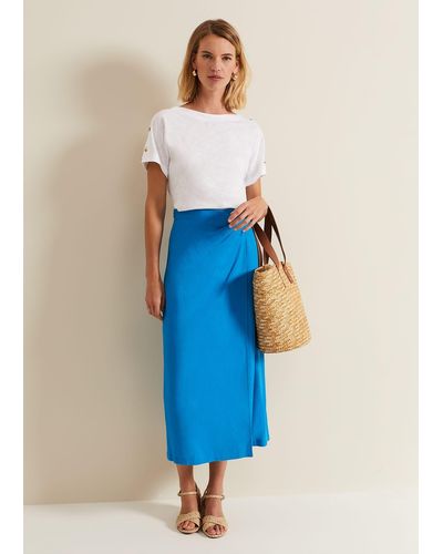 Phase Eight 's Hayden Linen Wrap Skirt - Blue