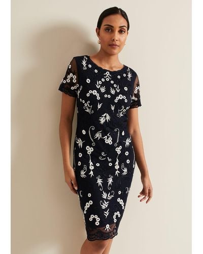 Phase Eight 's Petite Florisa Embroidered Dress - Blue