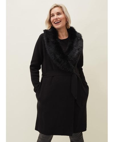 Phase Eight 's Edessa Fur Collar Wrap Coat - Black