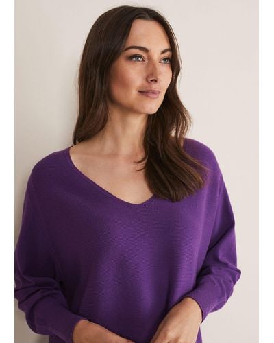 Phase Eight 's Kirste Textured Fine Knit V-neck Jumper - Purple