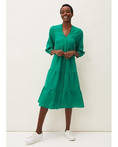 Phase Eight 's Penele Linen Midi Dress - Green