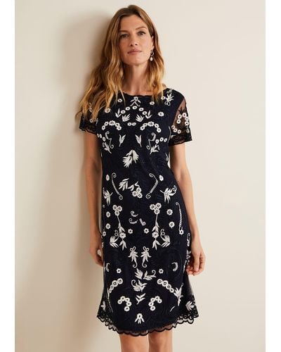 Phase Eight 's Florisa Embroidered Dress - Blue