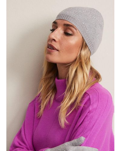 Phase Eight 's Grey Sparkly Beanie - Pink