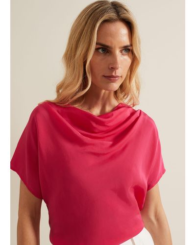 Phase Eight 's Cheryl Cowl Neck Woven Front Top - Red